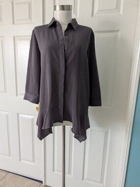 Simply Vera Wang Womens Blouse Collared Button Front 3/4" Sleeve Ruffle Sz M